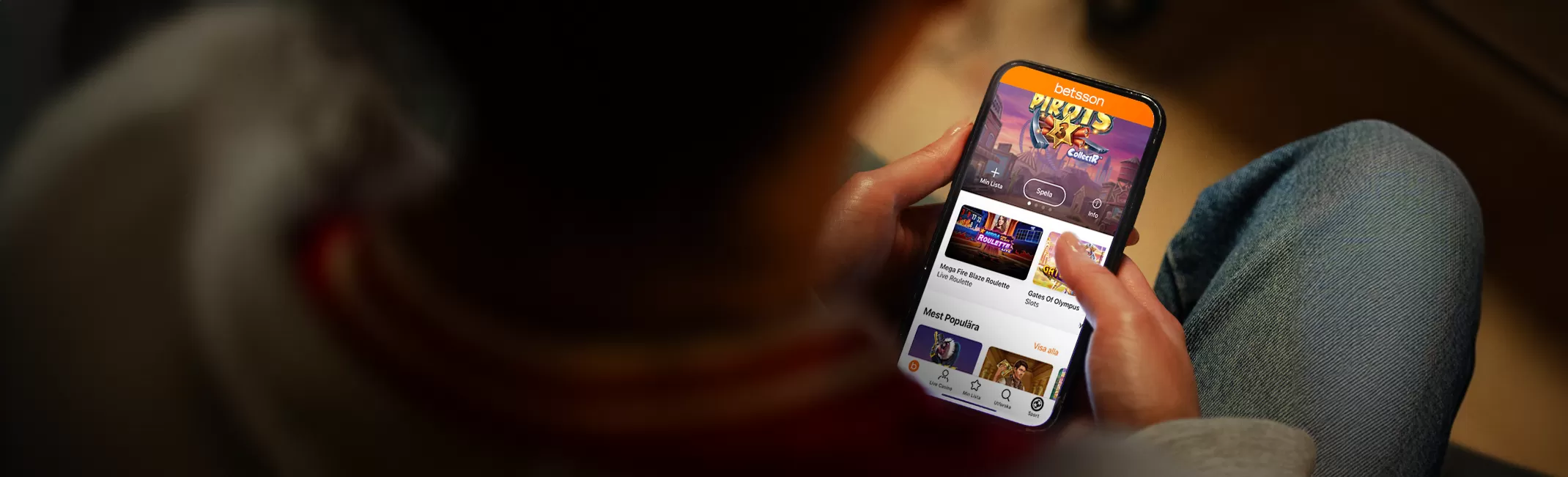 Betsson app on phone closeup